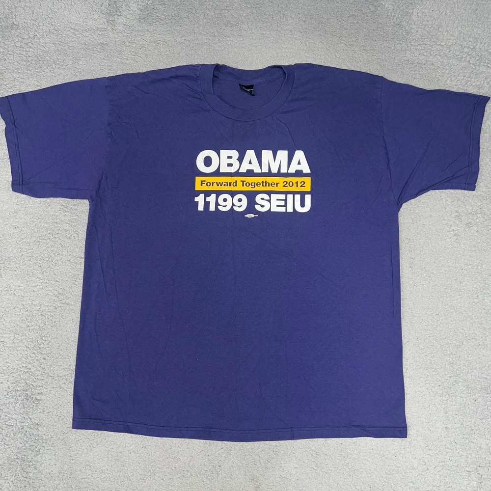 Obama 2012 President Campaign T Shirt Men 2XL XXL Purple 2-Sided Made in USA Tee